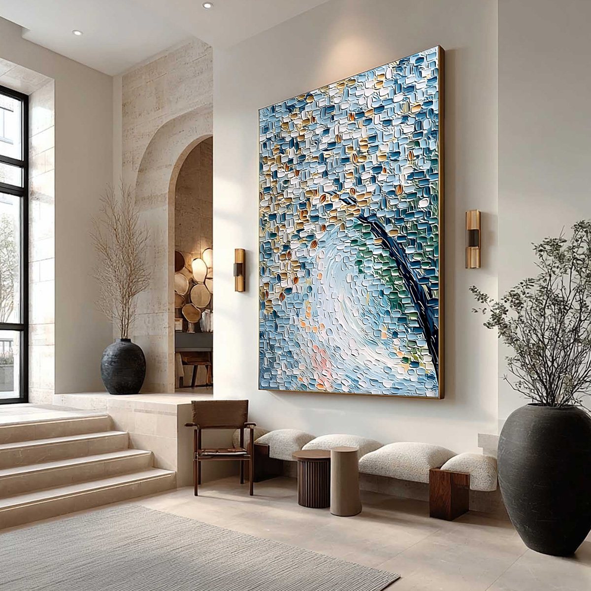 COBBLESTONE BLOSSOM: Heavily Textured Abstract Tree Painting with Palette Knife Detail