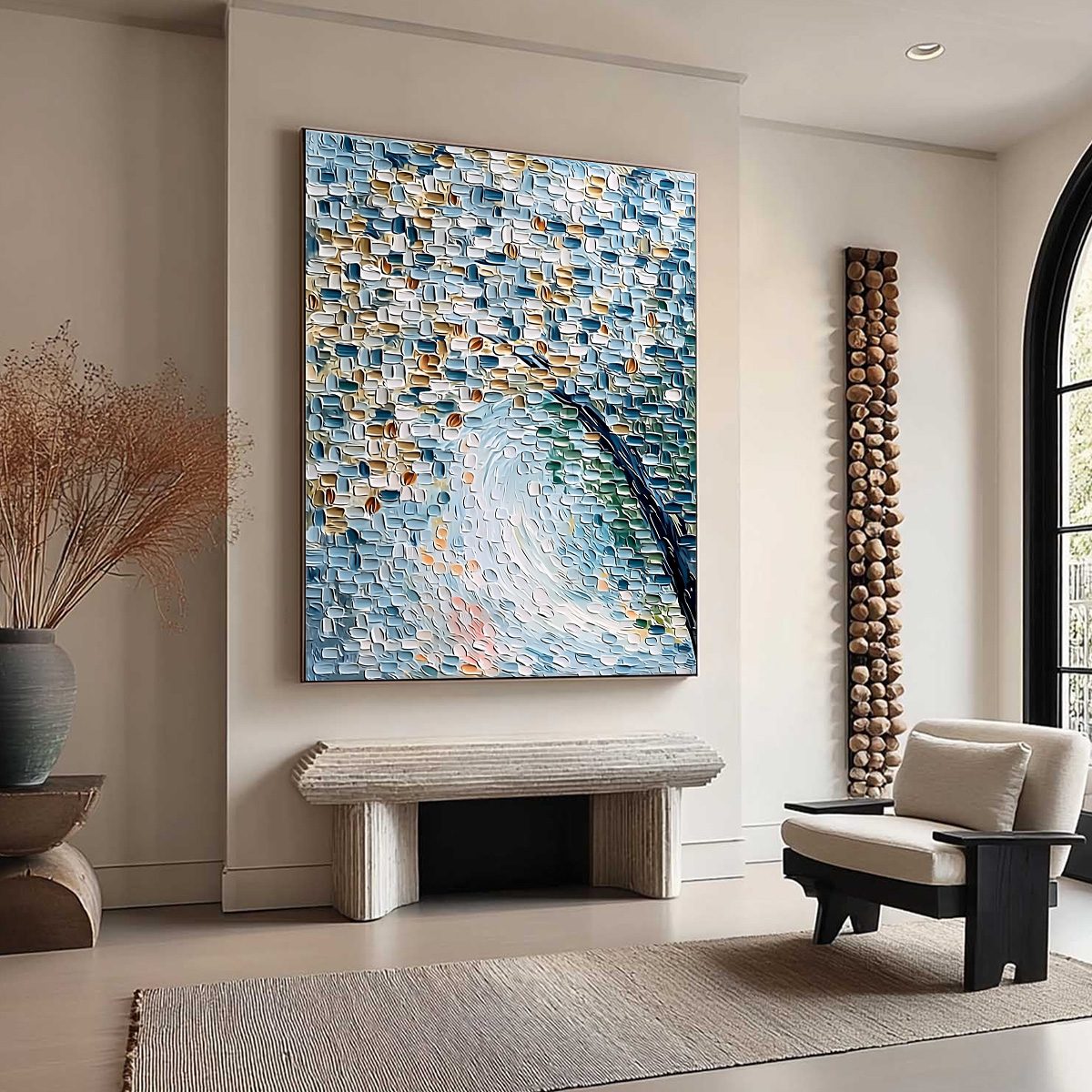 COBBLESTONE BLOSSOM: Heavily Textured Abstract Tree Painting with Palette Knife Detail