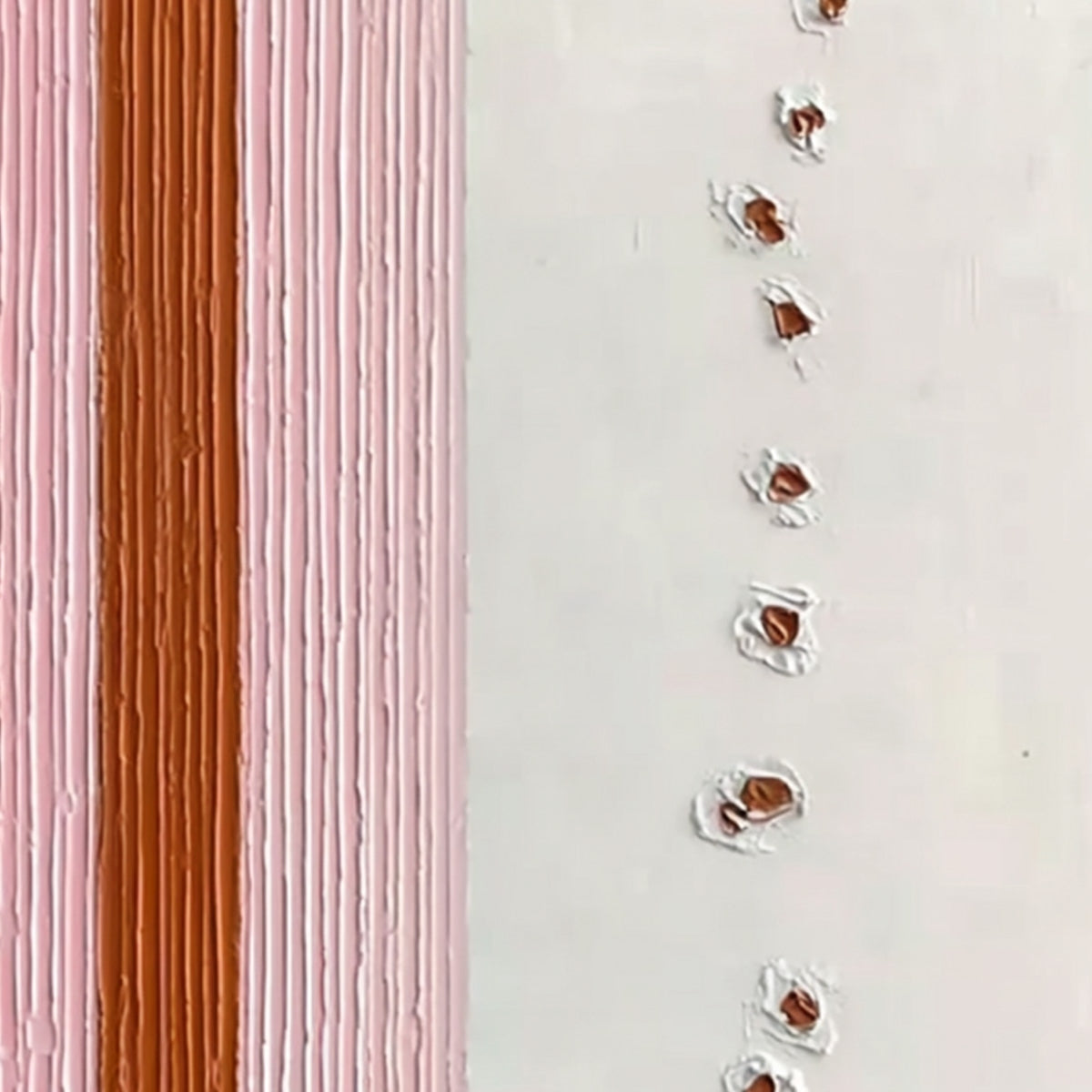 Modern abstract impasto wall art: textured terracotta, pink stripes, crater details.