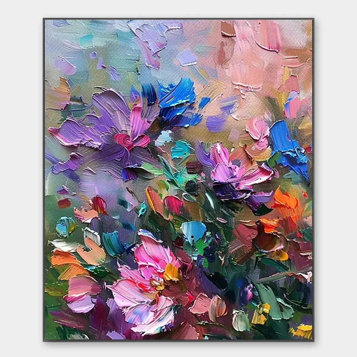 Vertical Impasto Floral Painting in Vibrant Colors