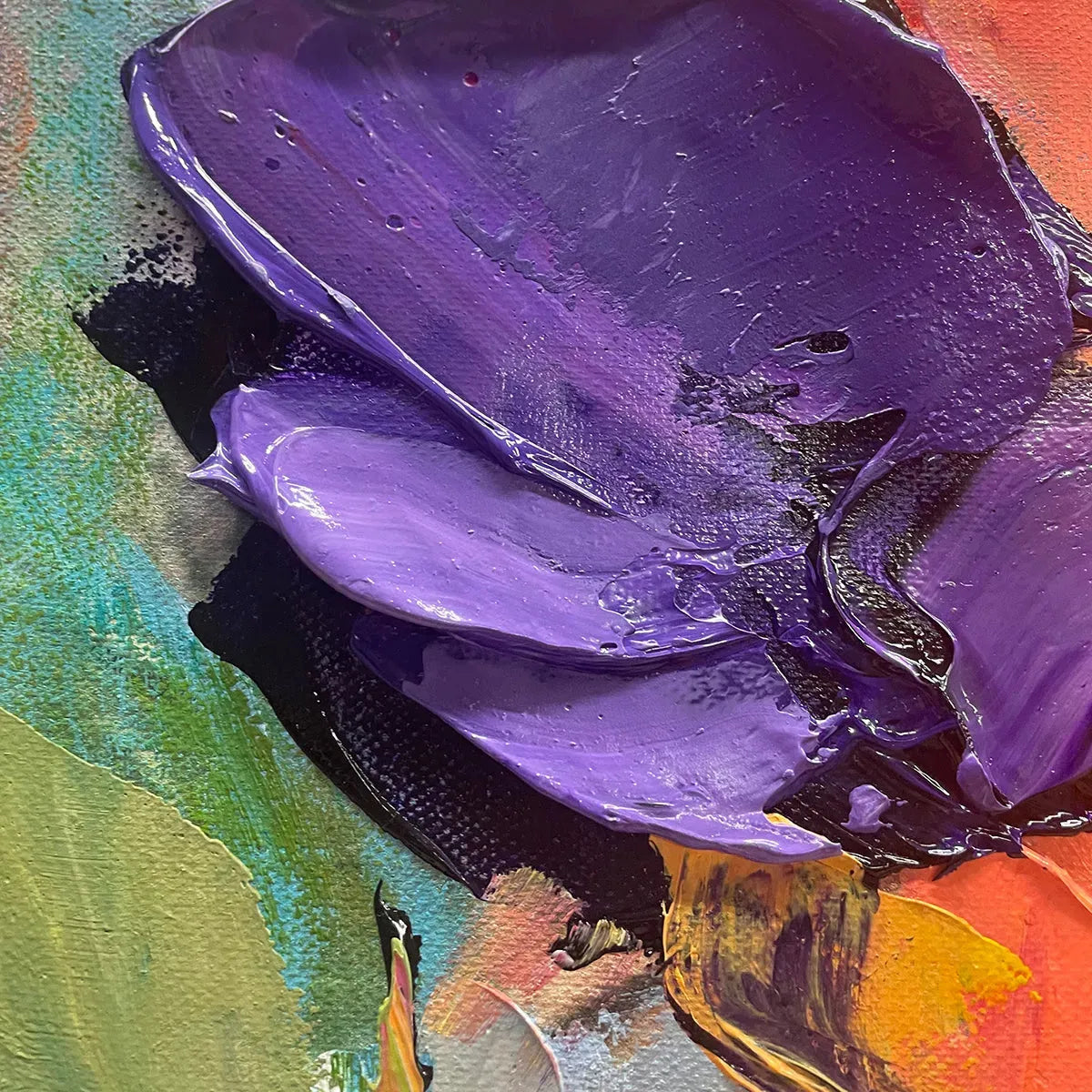 Vertical Impasto Floral Painting, Vibrant Colorful Flowers, Textured Wall Art