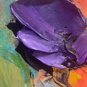 Vertical Impasto Floral Painting, Vibrant Colorful Flowers, Textured Wall Art