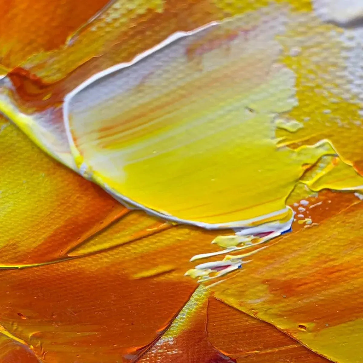 Colorful Reflections original abstract landscape painting with textured impasto brushstrokes in vibrant blues, oranges, yellows, and reds.