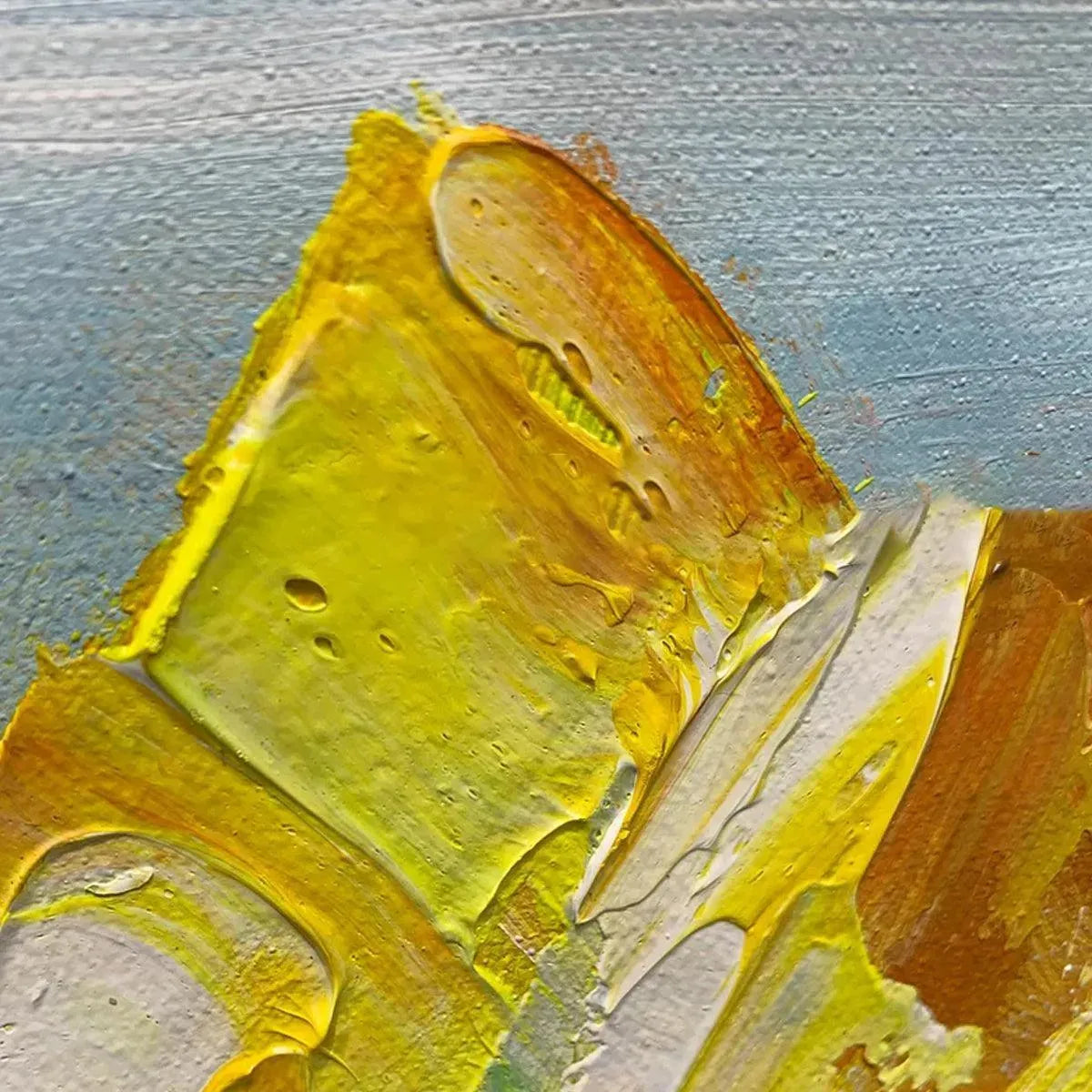 Colorful Reflections original abstract landscape painting with textured impasto brushstrokes in vibrant blues, oranges, yellows, and reds.