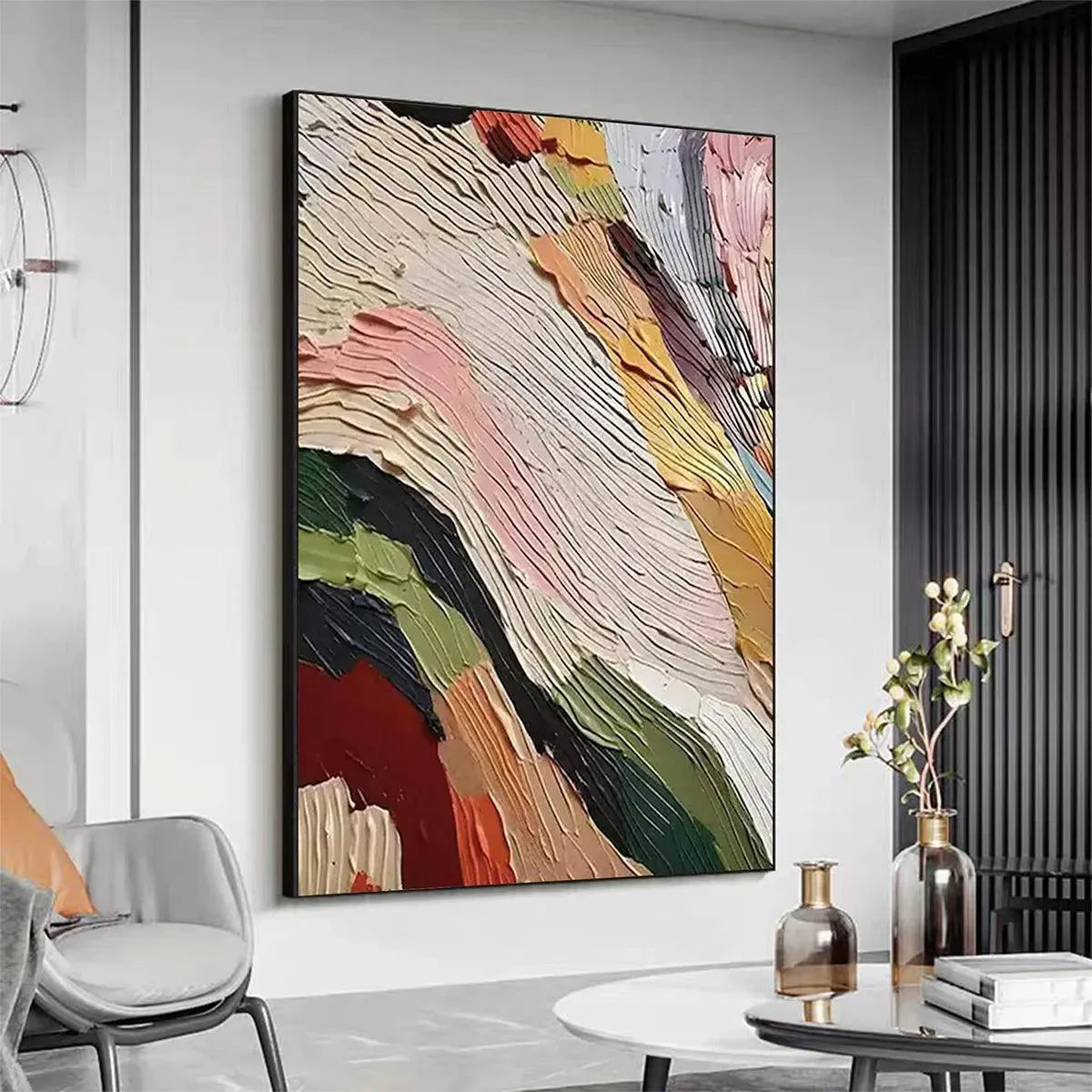 COLORFUL RIDGE: Textured Abstract Painting, Colorful Wall Art, Vertical Canvas, Impasto Decor