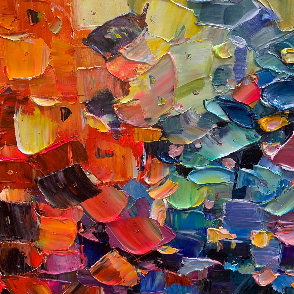 Color Symphony: Original Textured Abstract Impasto Oil Painting - Vibrant Modern Wall Art