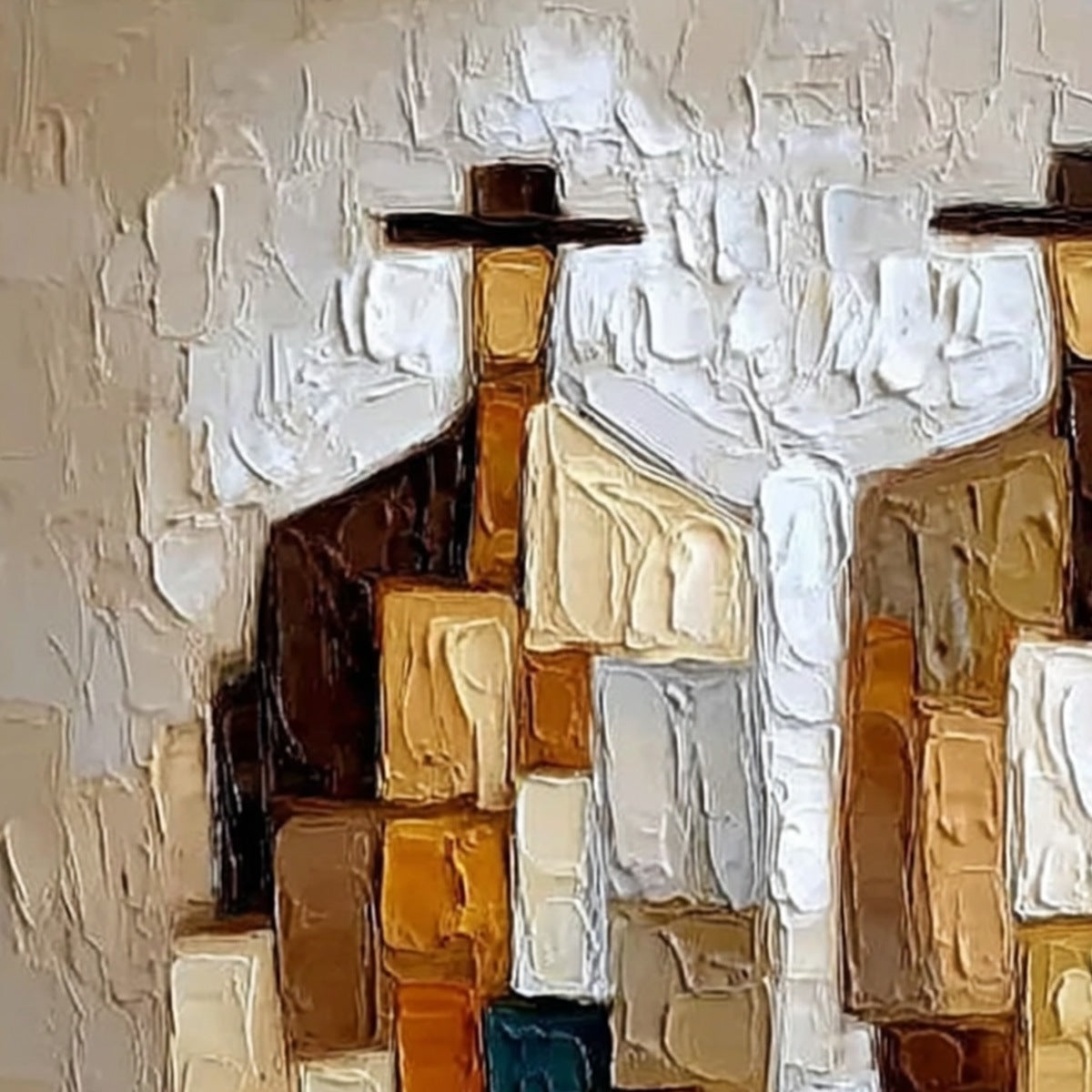 COMPANIONS: Heavy Texture Abstract Figurative Palette Knife Oil Painting