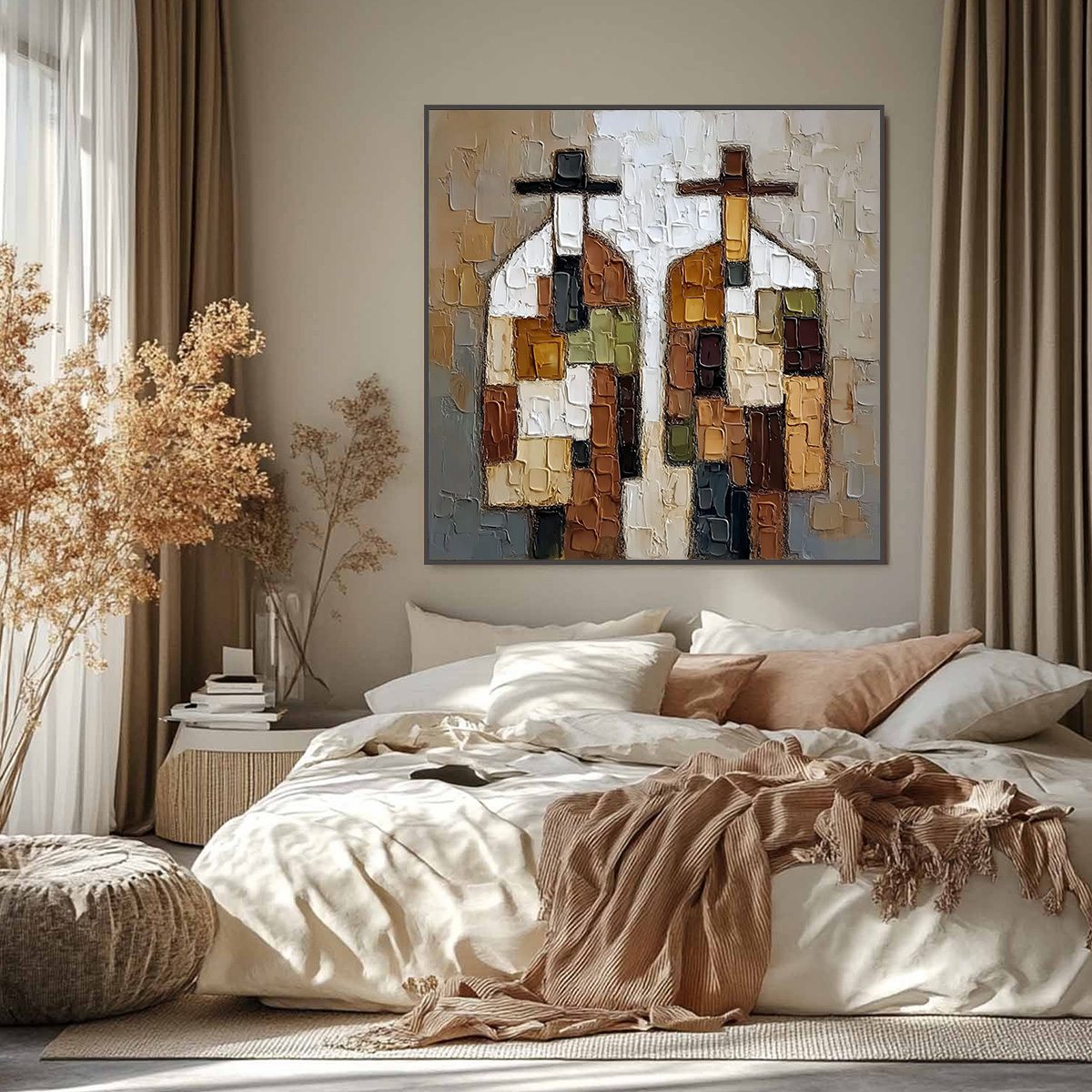 COMPANIONS: Textured Abstract Figurative Impasto Painting