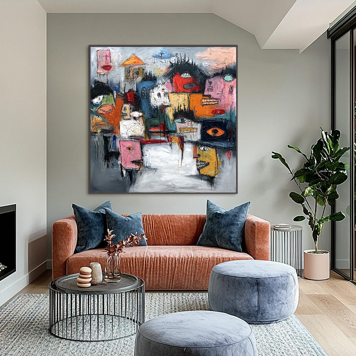 CONCRETE CARNIVAL: Large Colorful Abstract Impasto Cityscape Painting