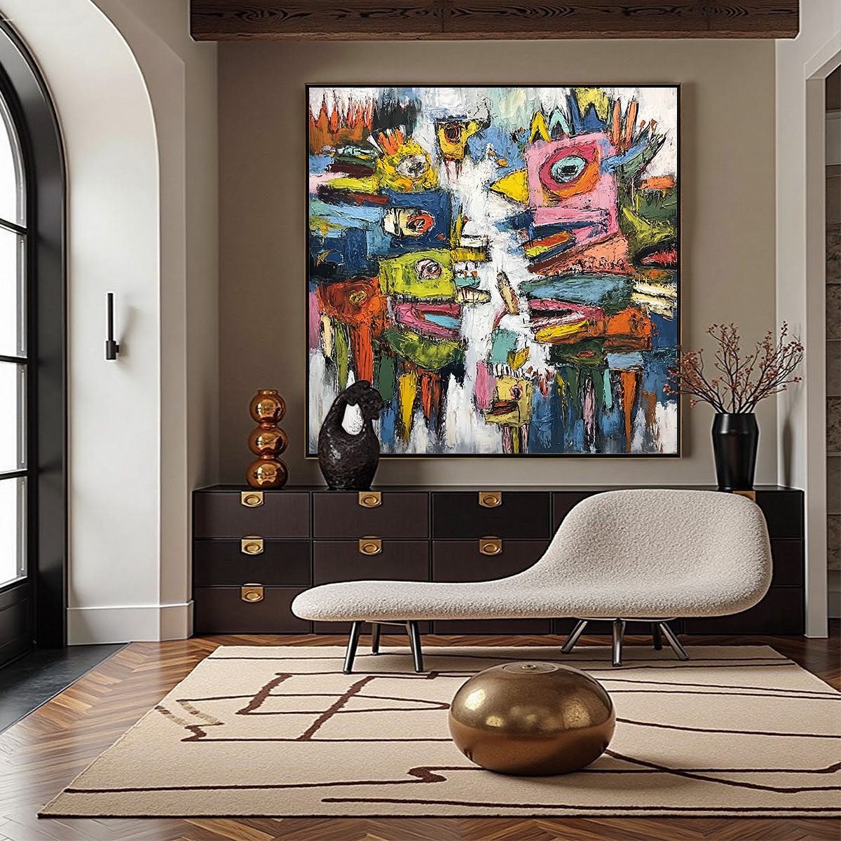 CONCRETE CARNIVAL: Large Colorful Abstract Impasto Wall Art