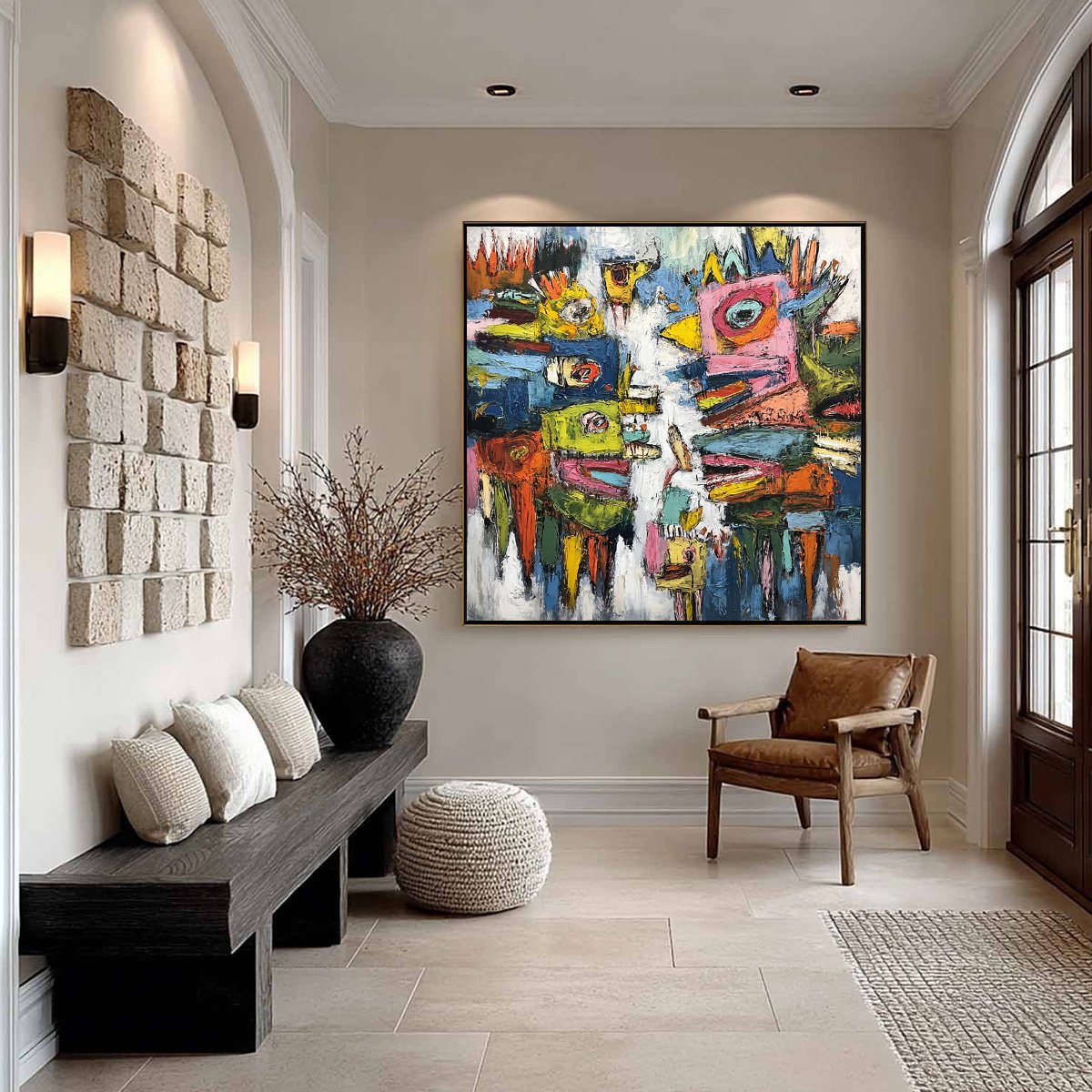 CONCRETE CARNIVAL: Large Colorful Abstract Impasto Wall Art