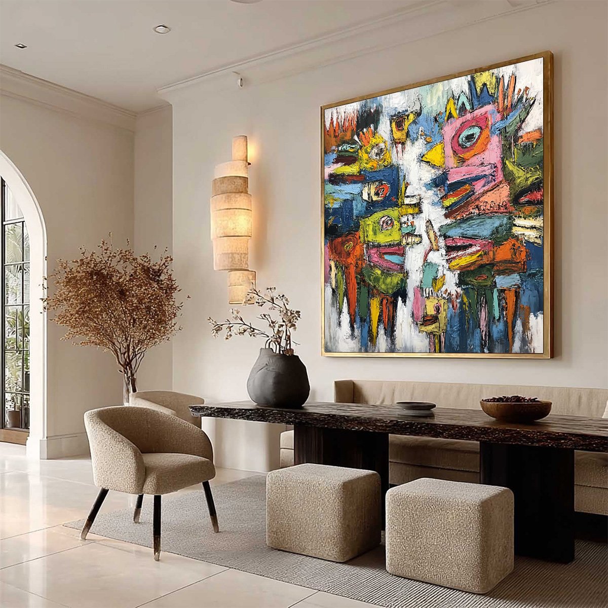 CONCRETE CARNIVAL: Large Colorful Abstract Impasto Wall Art