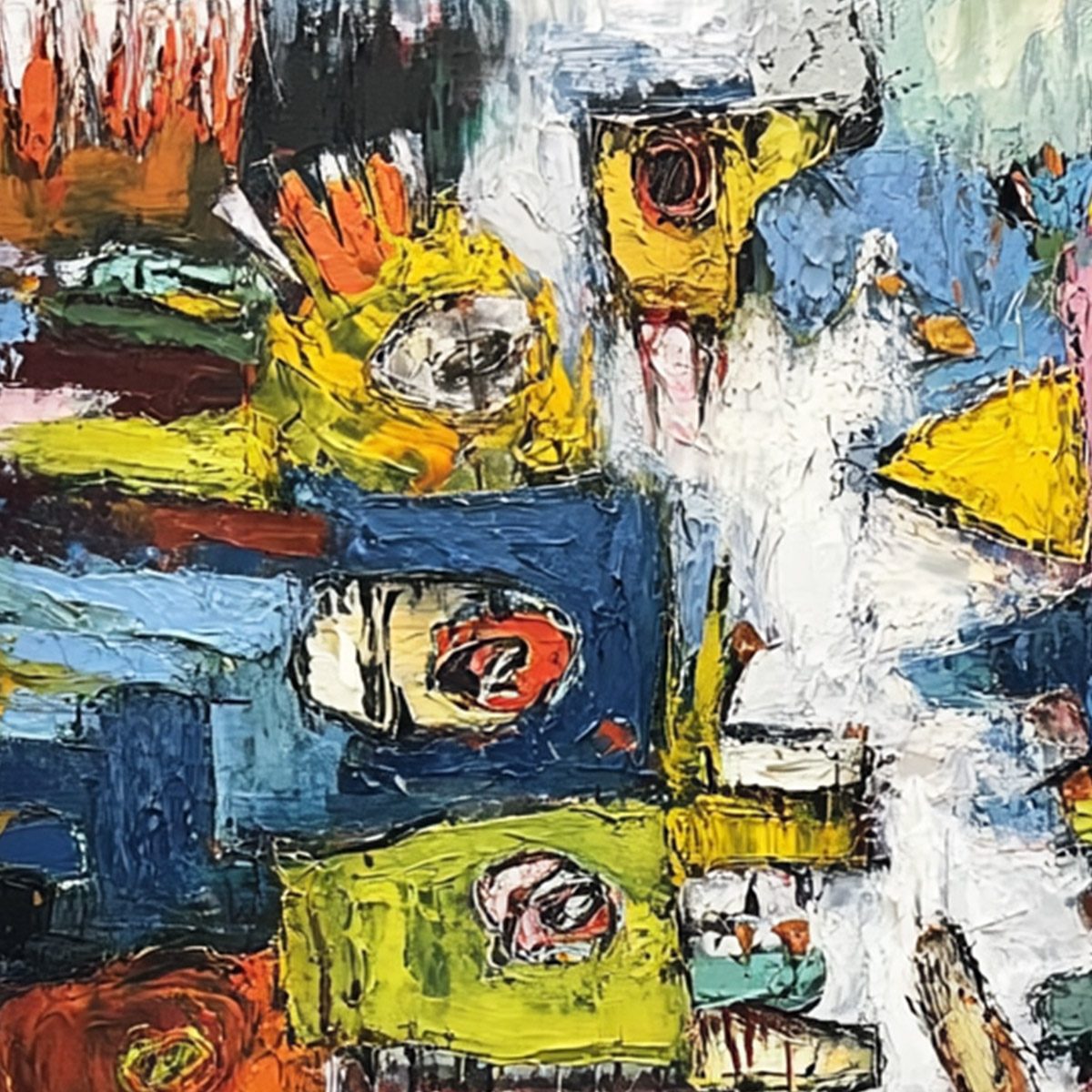 CONCRETE CARNIVAL: Large Colorful Abstract Impasto Wall Art