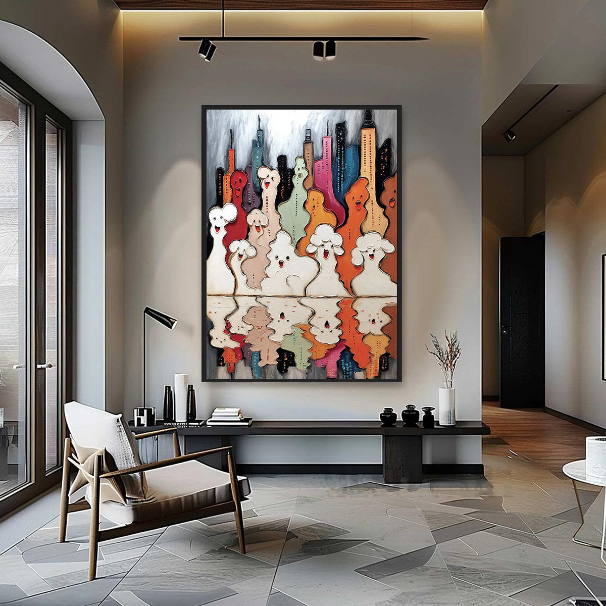 CONCRETE CARNIVAL: Textured Abstract Cityscape Painting with Whimsical Figures