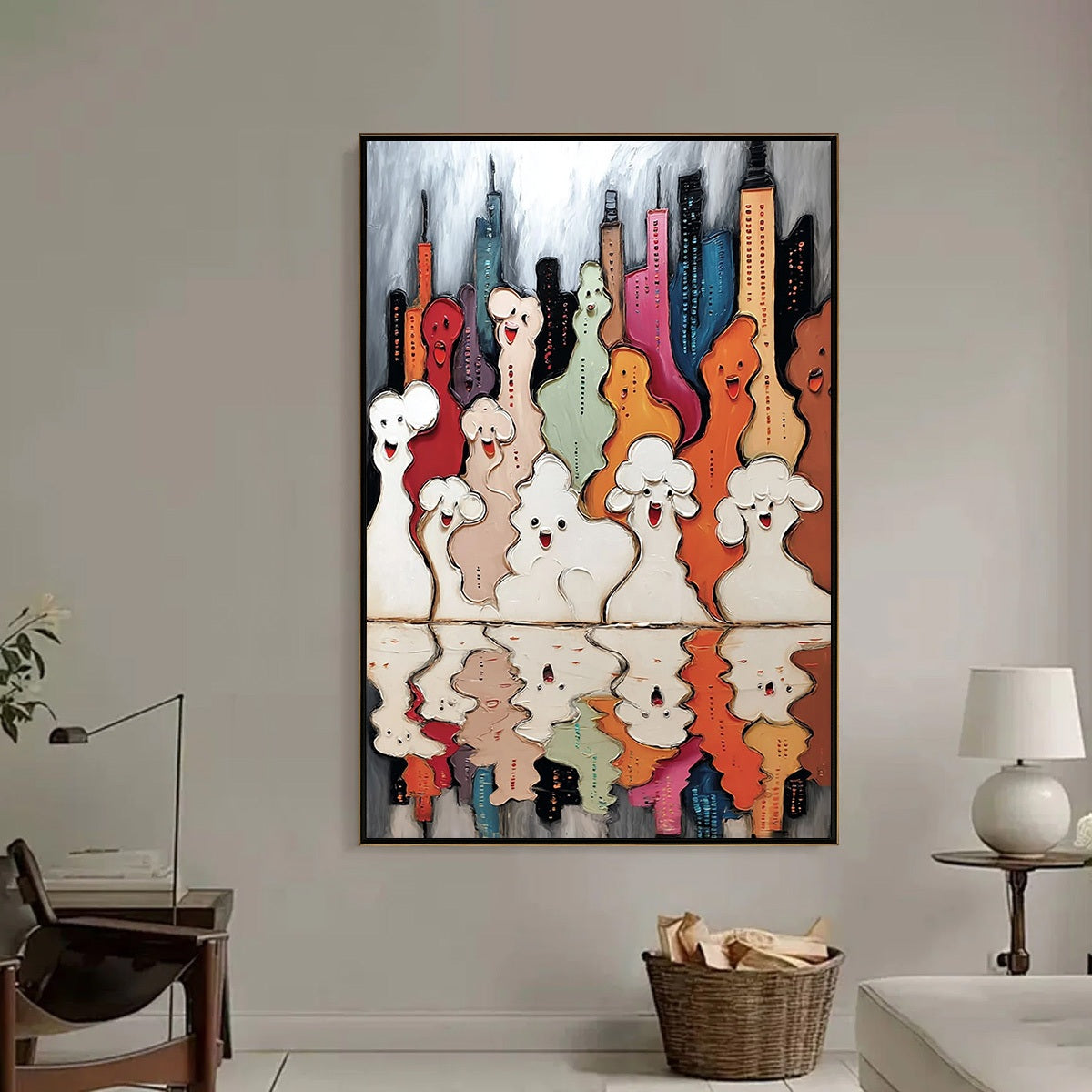 CONCRETE CARNIVAL: Textured Abstract Cityscape Painting with Whimsical Figures