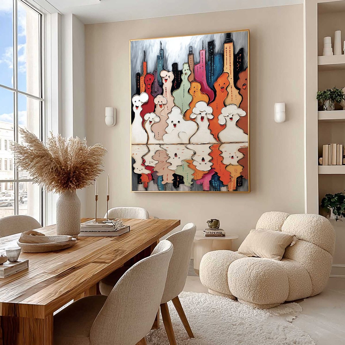 CONCRETE CARNIVAL: Textured Abstract Cityscape Painting with Whimsical Figures
