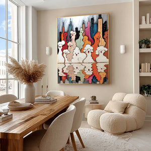CONCRETE CARNIVAL: Textured Abstract Cityscape Painting with Whimsical Figures