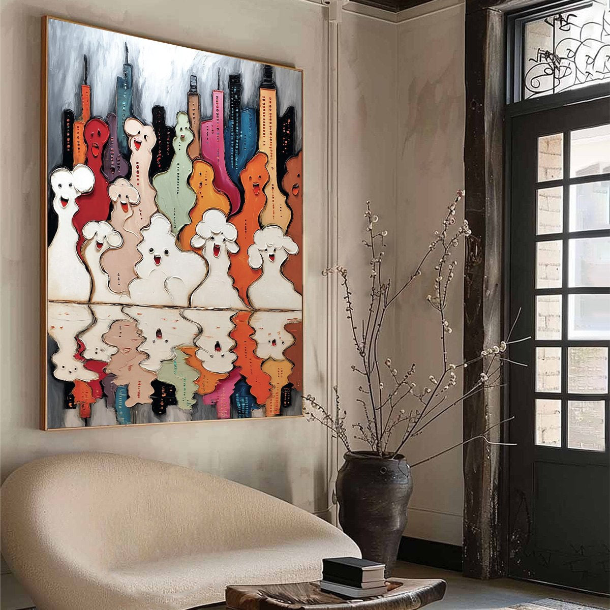 CONCRETE CARNIVAL: Textured Abstract Cityscape Painting with Whimsical Figures