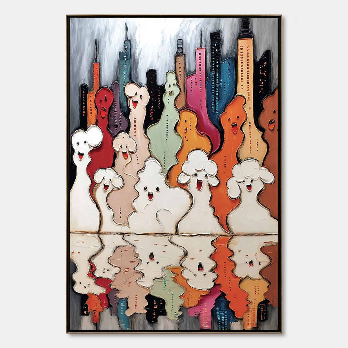 CONCRETE CARNIVAL: Textured Abstract Cityscape Painting with Whimsical Figures