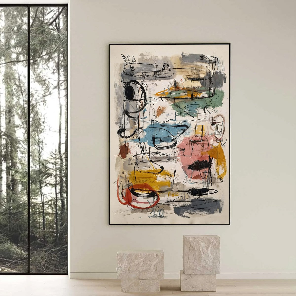 CONCRETE JUNGLE SYMPHONY: Large Vertical Colorful Abstract Wall Art