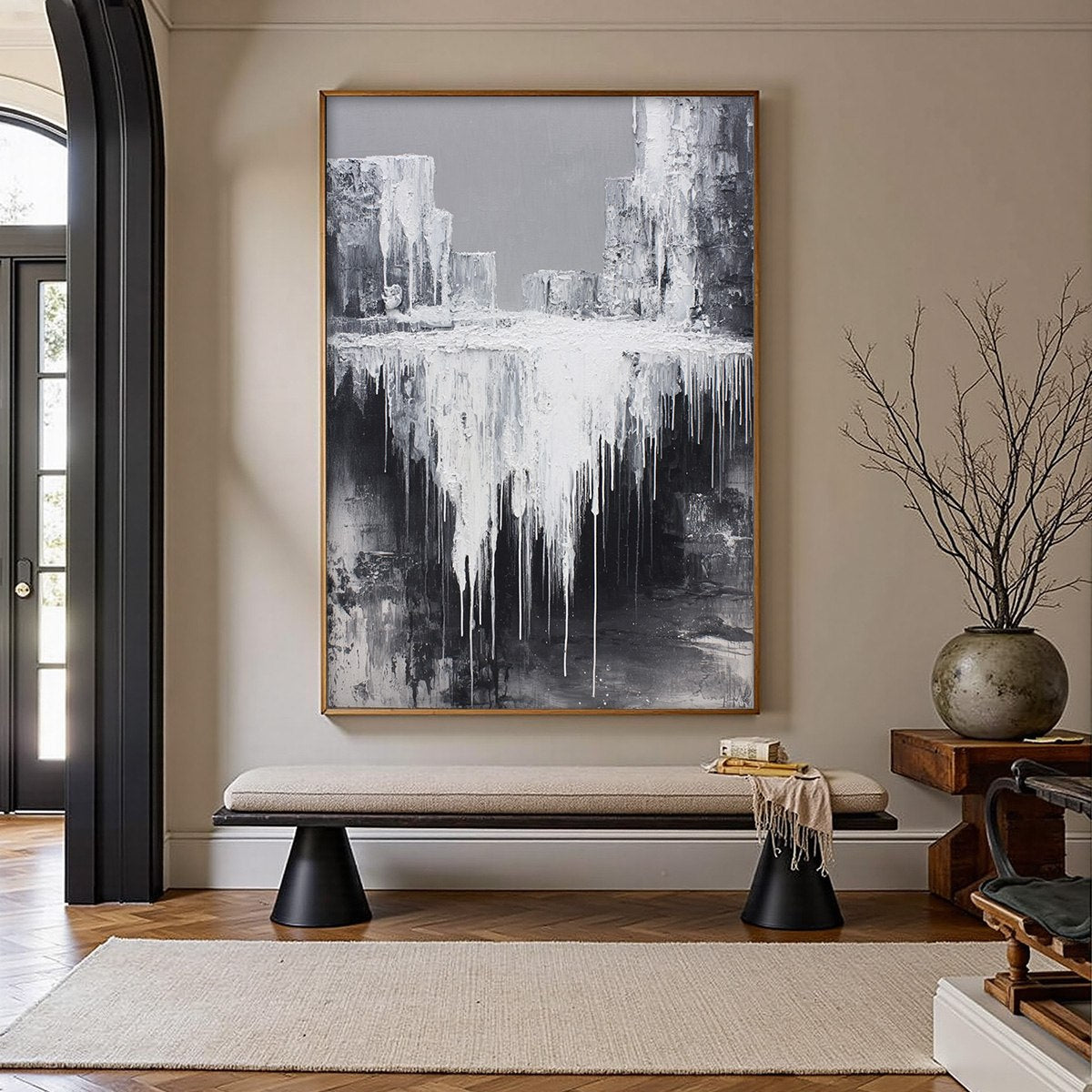 CONCRETE CASCADE: Textured Black and White Abstract Cityscape