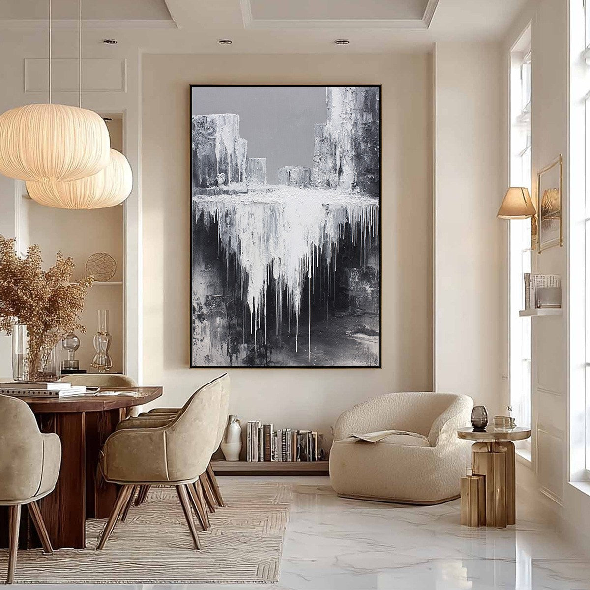 CONCRETE CASCADE: Textured Black and White Abstract Cityscape