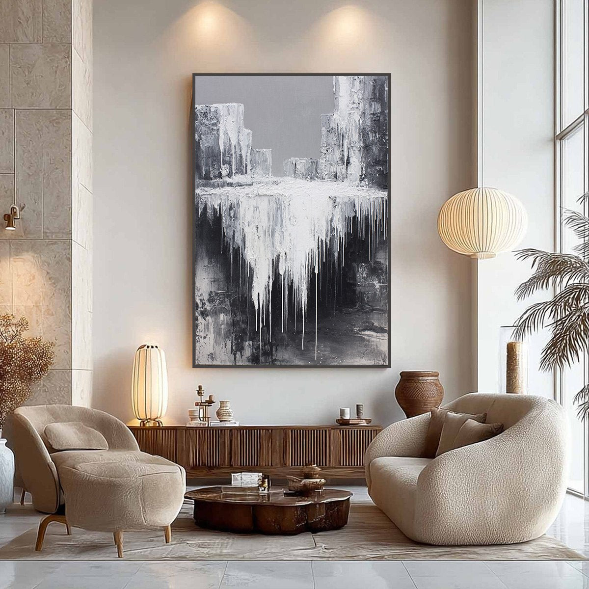 CONCRETE CASCADE: Textured Black and White Abstract Cityscape