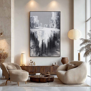 CONCRETE CASCADE: Textured Black and White Abstract Cityscape
