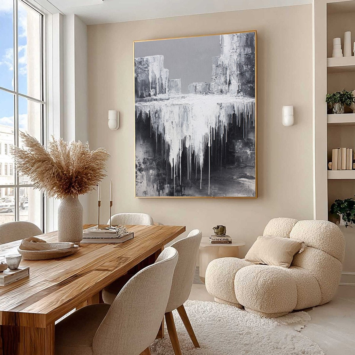 CONCRETE CASCADE: Textured Black and White Abstract Cityscape