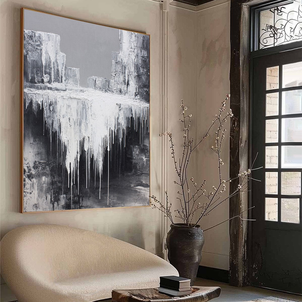 CONCRETE CASCADE: Textured Black and White Abstract Cityscape