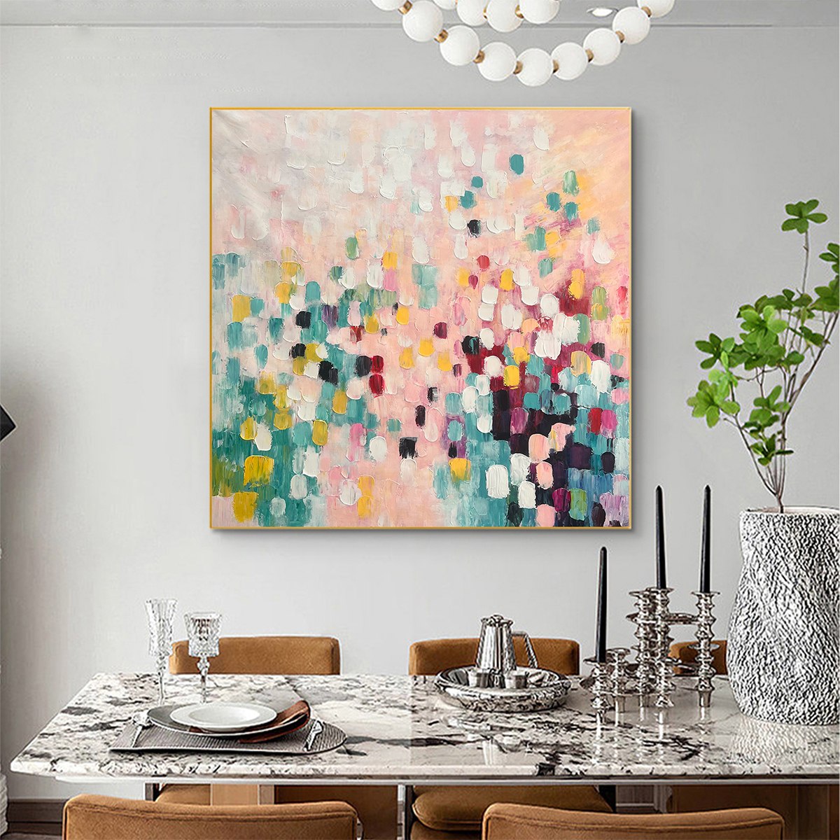 CONFETTI DREAM: Abstract Colorful Oil Painting in Pink, Teal, and Gold