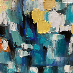 Confetti Garden: Abstract Floral Painting | Pink, Yellow, Teal | Panoramic Canvas | Modern Art