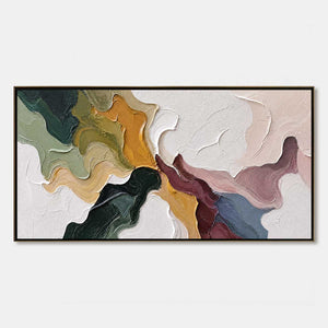Textured abstract impasto wall art with sage green, gold, burgundy and blush oil paint