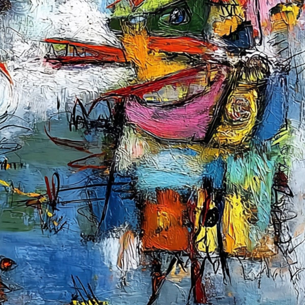 CONFRONTATION: Vibrant Abstract Figurative Expressionist Painting