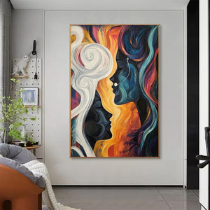 Connected Souls: Original Figurative Oil Painting - Two Faces, Emotional Wall Art Decor