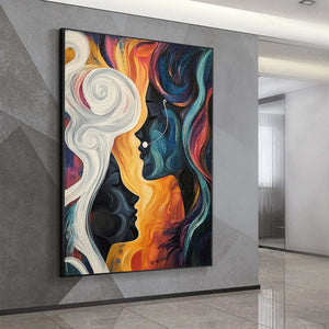 Connected Souls: Original Figurative Oil Painting - Two Faces, Emotional Wall Art Decor