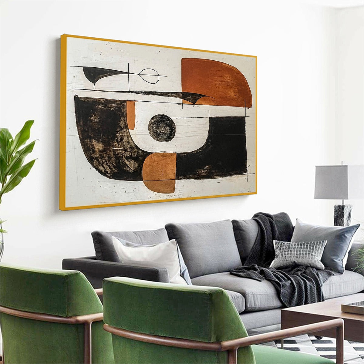 Construct: Original Modern Abstract Oil Painting - Black Brown Vertical Wall Art Decor