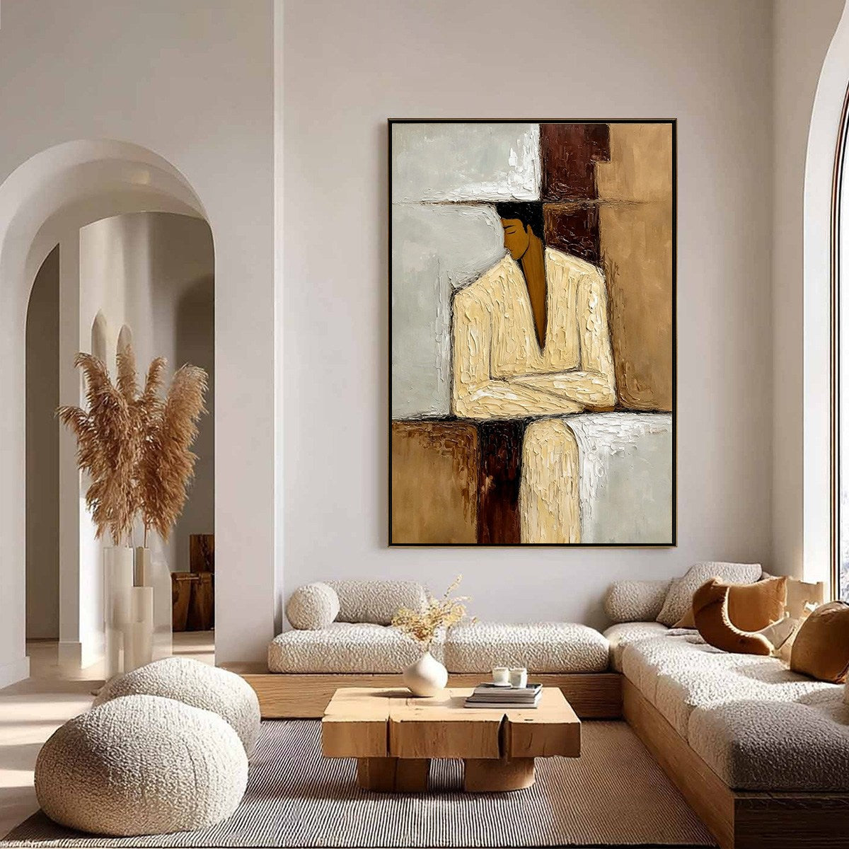 CONTEMPLATION: Textured Abstract Figurative Portrait Oil Painting