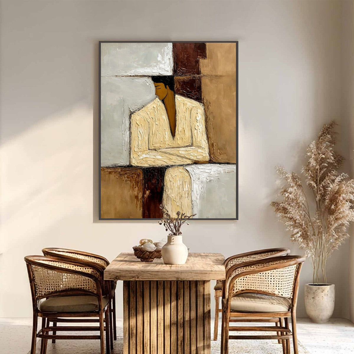 CONTEMPLATION: Textured Abstract Figurative Portrait Oil Painting