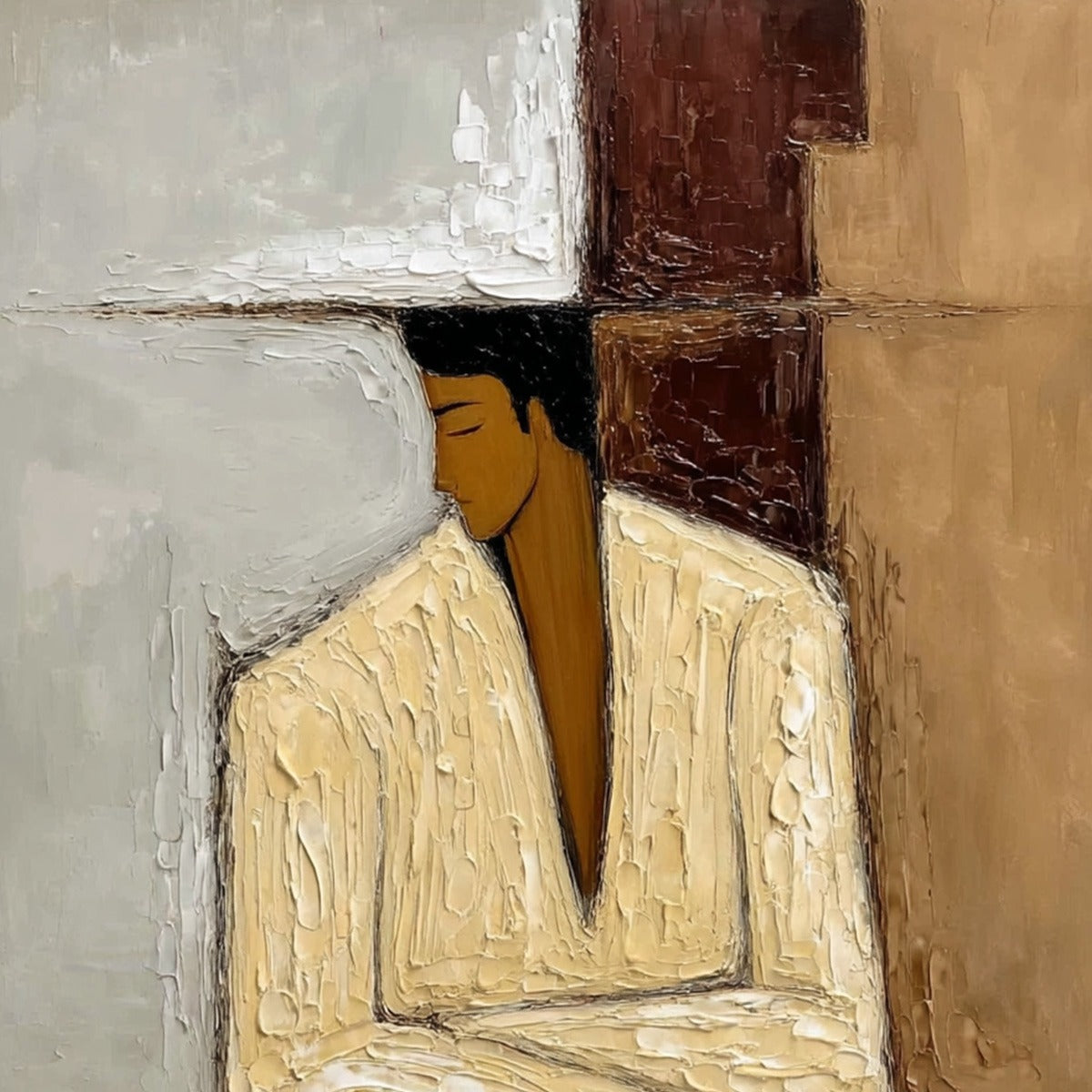 CONTEMPLATION: Textured Abstract Figurative Portrait Oil Painting
