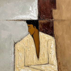 CONTEMPLATION: Textured Abstract Figurative Portrait Oil Painting