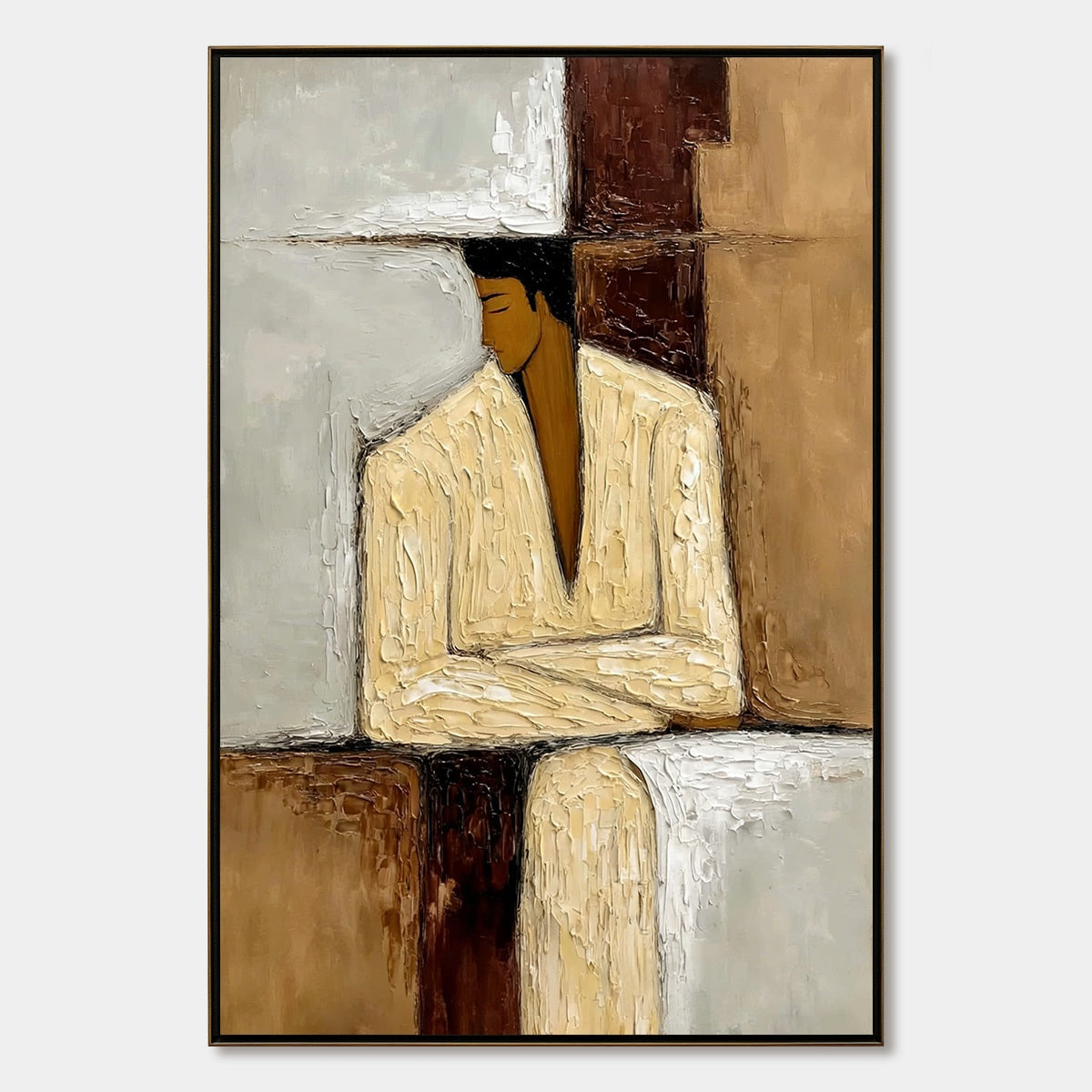 CONTEMPLATION: Textured Abstract Figurative Portrait Oil Painting