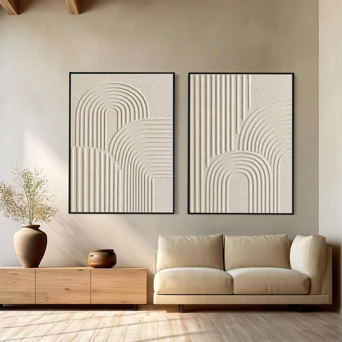CONTINUUM: Beige Textured Minimalist Wabi-Sabi Abstract Diptych