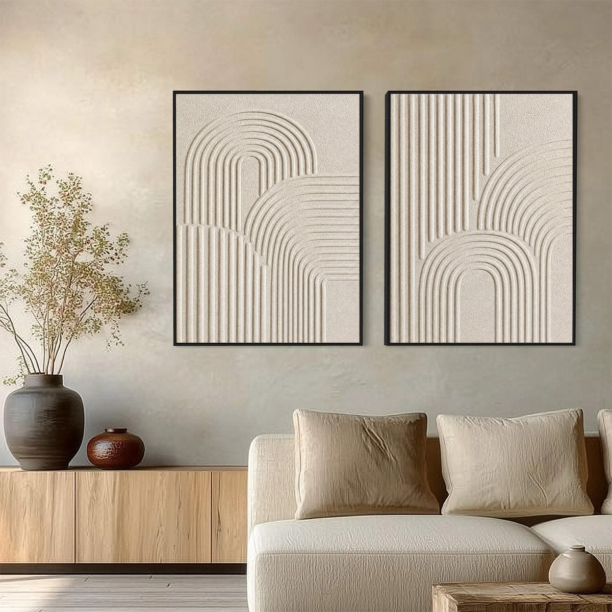 CONTINUUM: Beige Textured Minimalist Wabi-Sabi Abstract Diptych