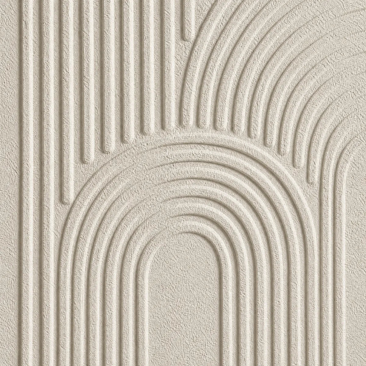 Beige textured Wabi-Sabi abstract diptych wall art with arched carved lines