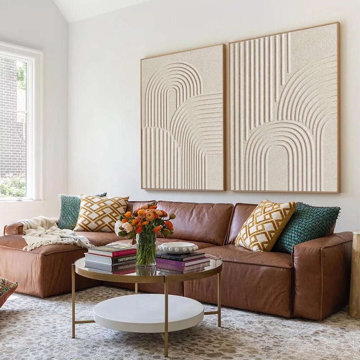 CONTINUUM: Beige Textured Minimalist Wabi-Sabi Abstract Diptych