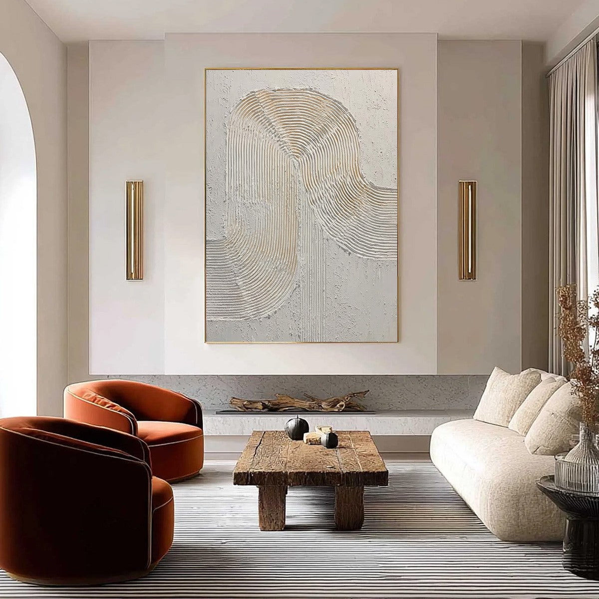 CONTINUUM: Textured Minimalist Abstract Painting in White and Beige