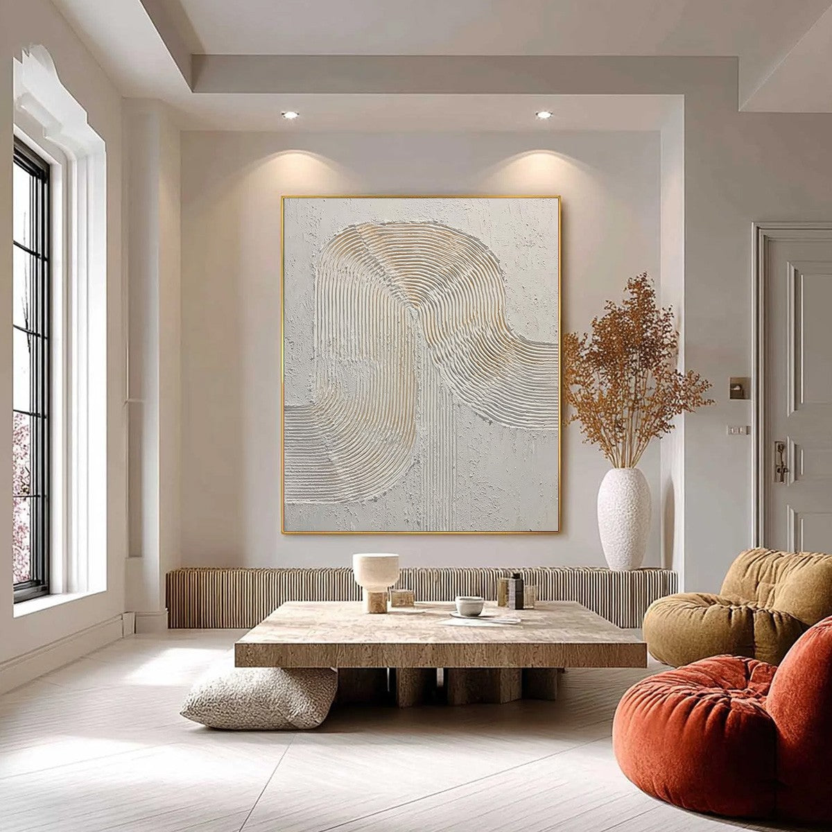CONTINUUM: Textured Minimalist Abstract Painting in White and Beige