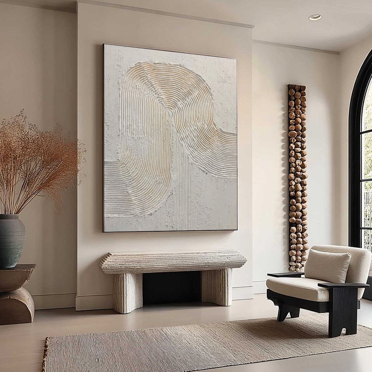 CONTINUUM: Textured Minimalist Abstract Painting in White and Beige