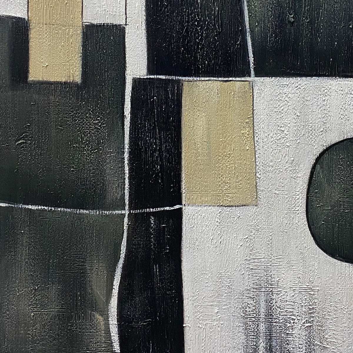 Contrast: Original Abstract Geometric Oil Painting - Black, White, Beige Wall Art Decor